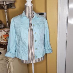 Talbots aqua blue stretch denim jacket women's size 6
